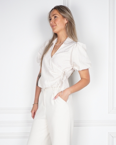 Gossip WIKKELBLOUSE STRIPE STRASS BEIGE