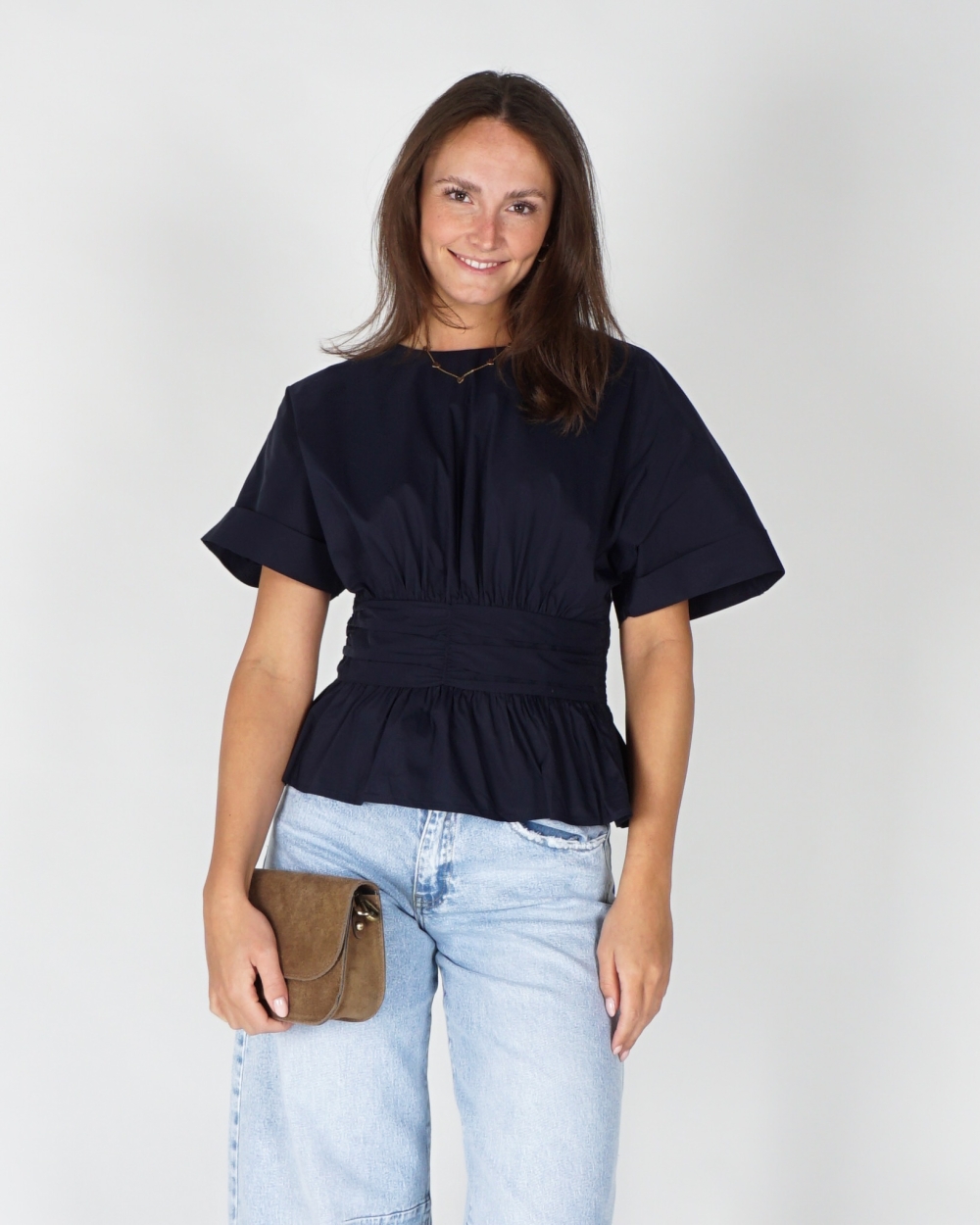 POPLIN BLOUSE ANNEGRET DONKERBLAUW
