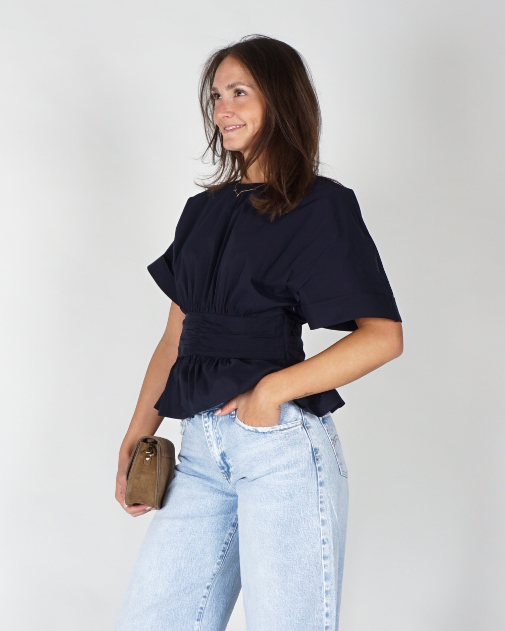 POPLIN BLOUSE ANNEGRET DONKERBLAUW