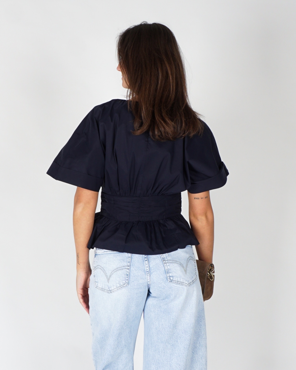 POPLIN BLOUSE ANNEGRET DONKERBLAUW