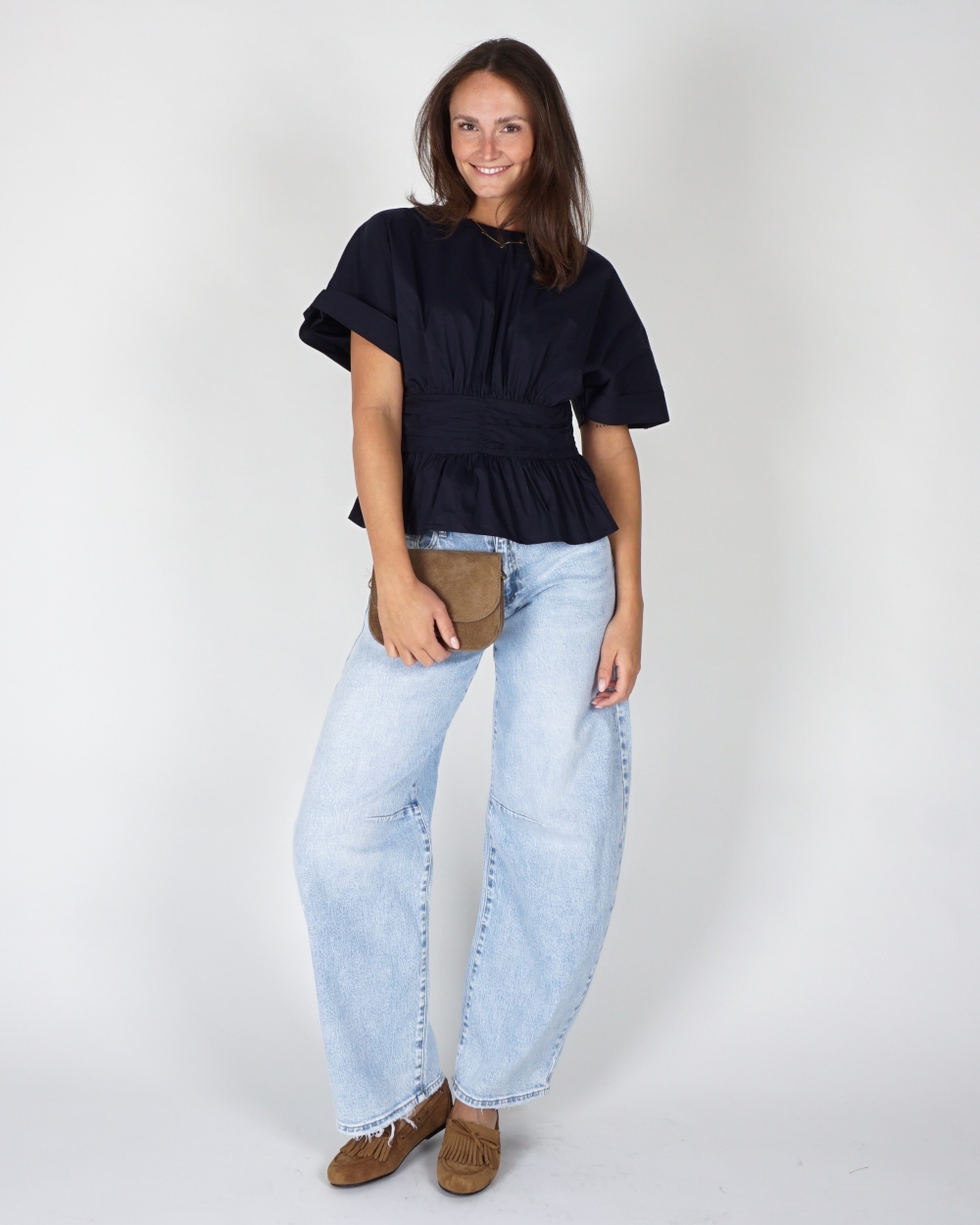 POPLIN BLOUSE ANNEGRET DONKERBLAUW