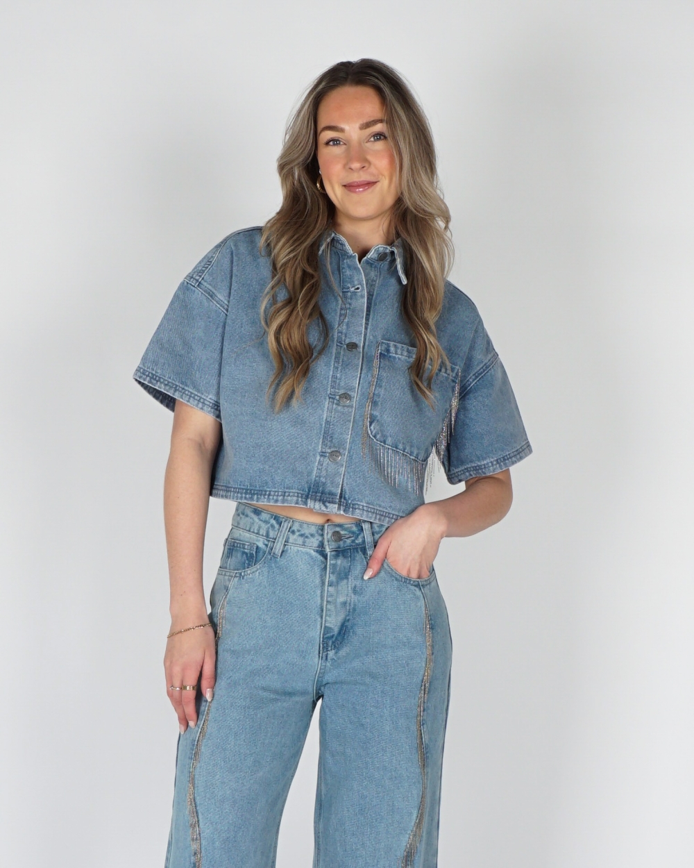 DENIM BLOUSE ADELINE LICHT BLAUW
