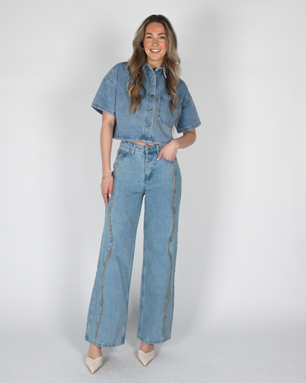 DENIM BLOUSE ADELINE LICHT BLAUW