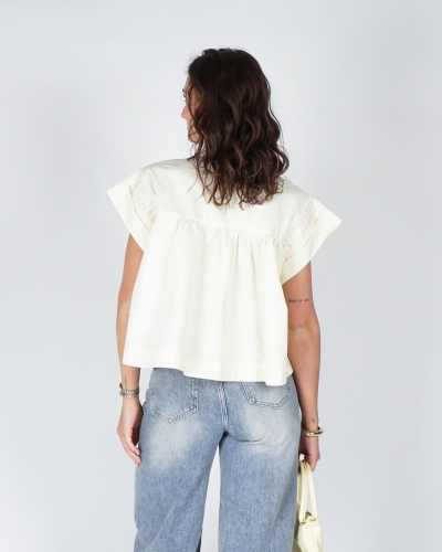 BLOUSE MET KORTE MOUW LICHTGEEL