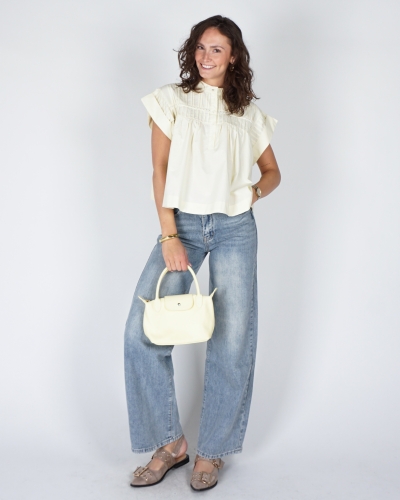 BLOUSE MET KORTE MOUW LICHTGEEL