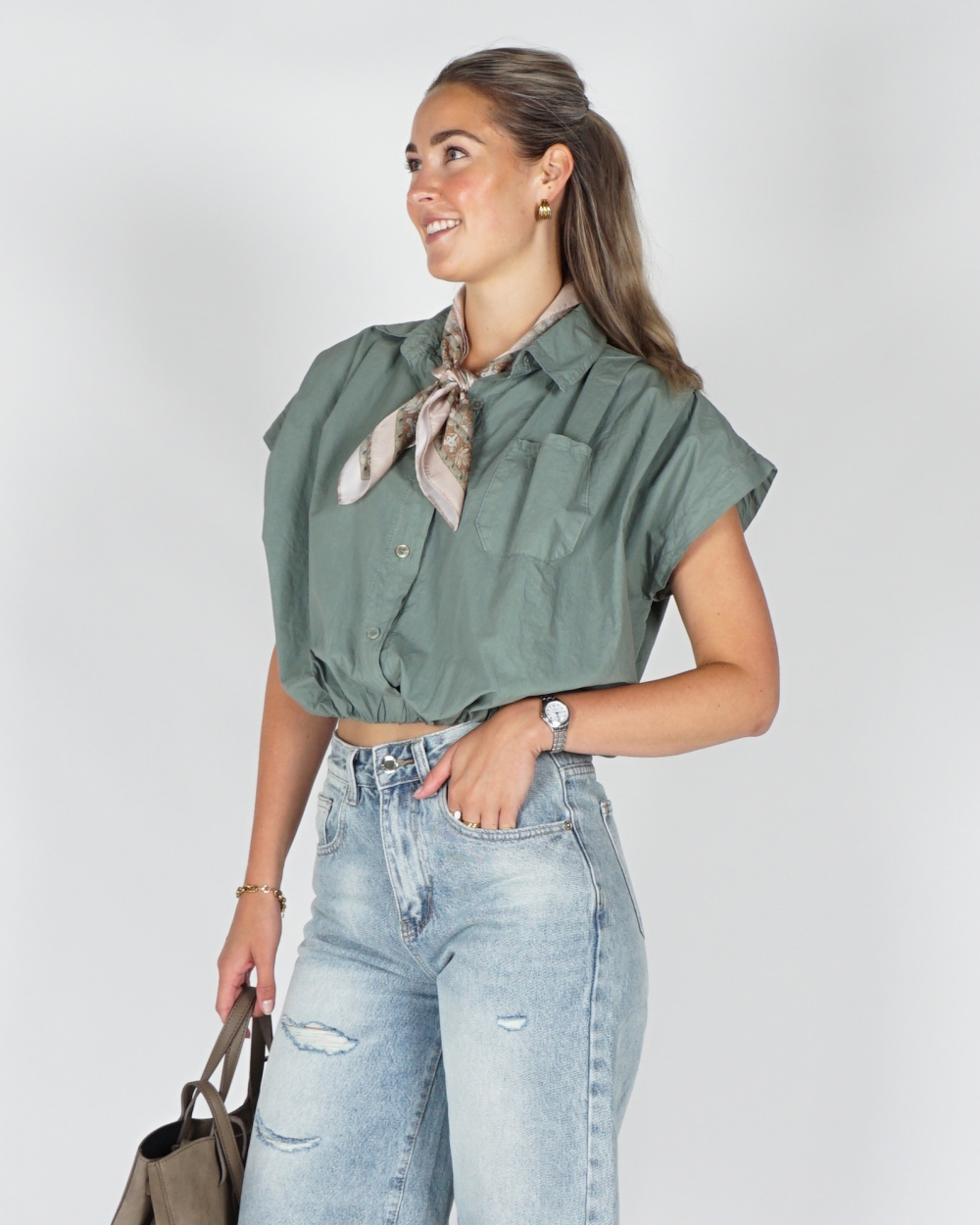 BLOUSE MET BOXY FIT GROEN