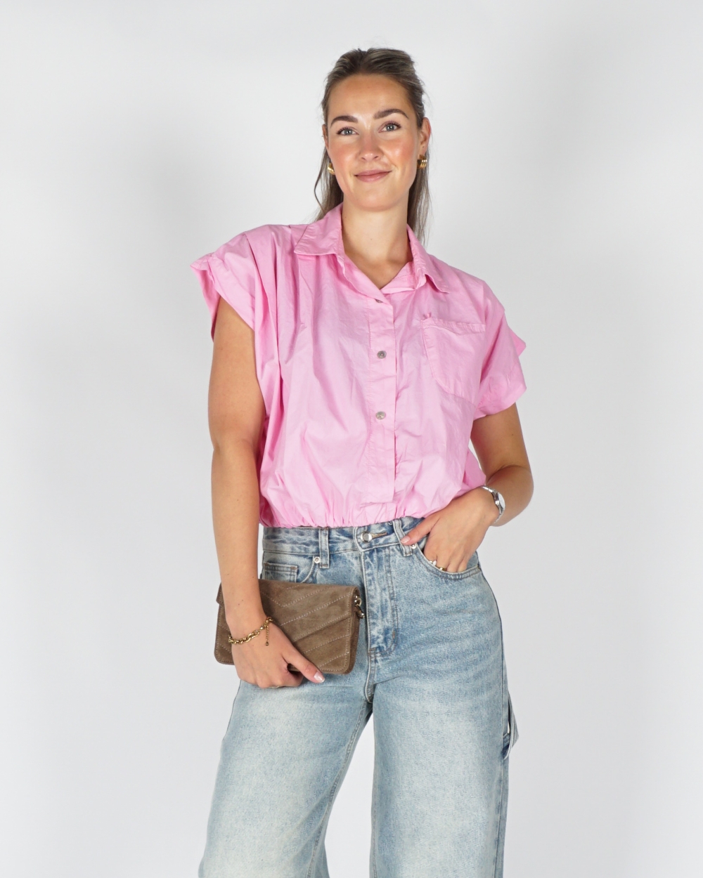 BLOUSE MET BOXY FIT ROZE