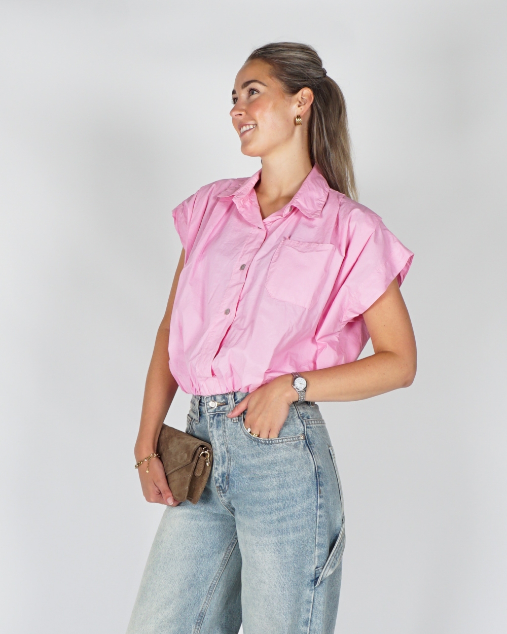 BLOUSE MET BOXY FIT ROZE