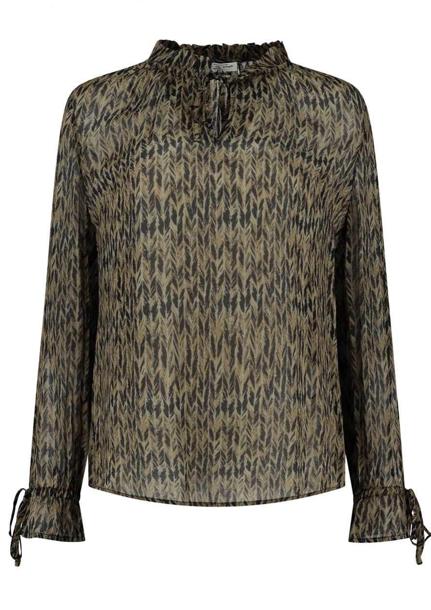 MEDA GROENE CHIFFON BLOUSE MET ALL-OVER PRINT 