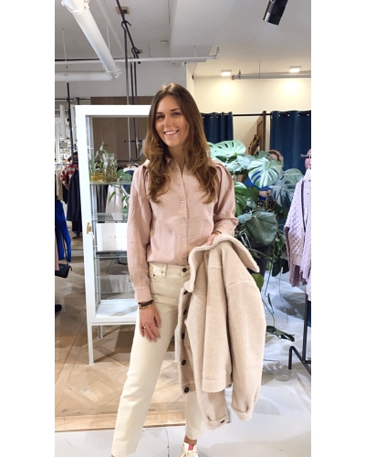 YAYA BLOUSE MET DRUKKNOPEN EN LANGE POFMOUW ROZE 