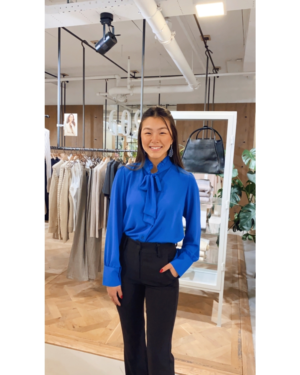 BLOUSE MET STRIK KOBALT