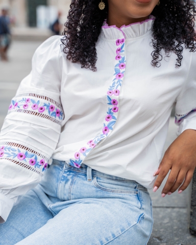 BLOUSE MET BLOEMEN VERLA BLAUW