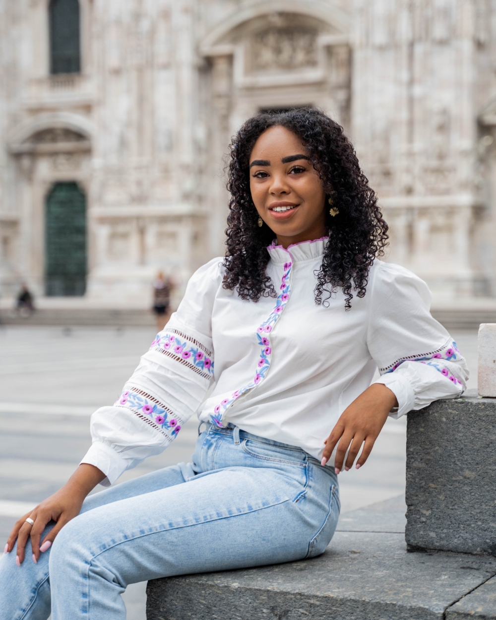 BLOUSE MET BLOEMEN VERLA BLAUW