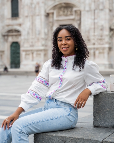 BLOUSE MET BLOEMEN VERLA BLAUW