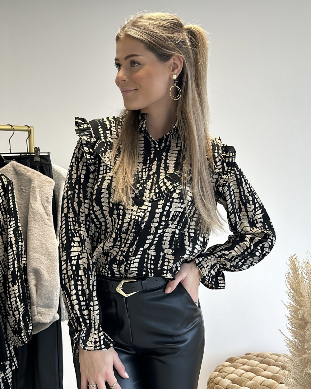BLOUSE FLORINE BEIGE/ZWART GEVLEKT