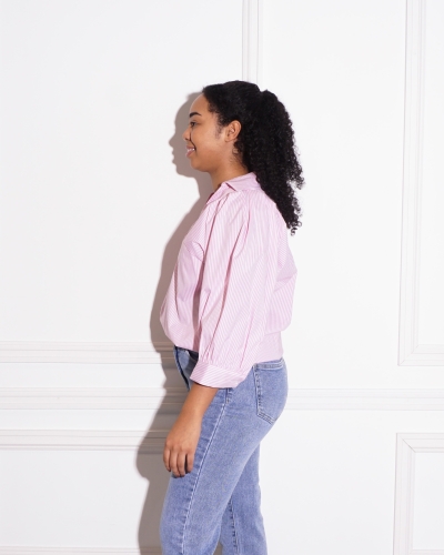 BLOUSE INEZ ROZE/WIT GESTREEPT