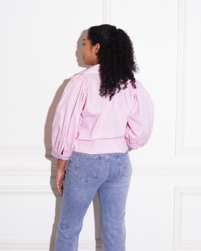 BLOUSE INEZ ROZE/WIT GESTREEPT