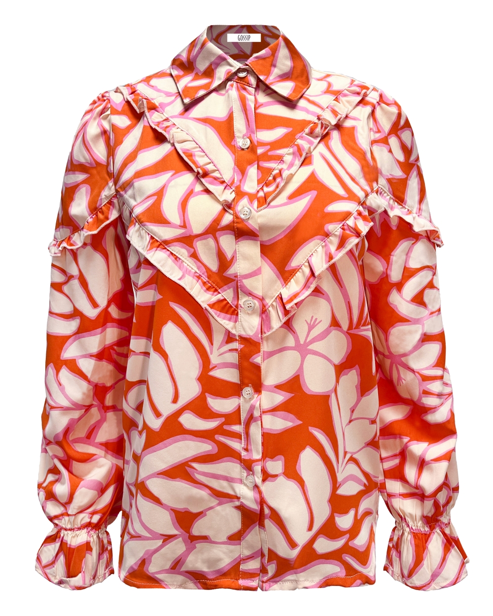 PRINT BLOUSE RUCHES ORANJE