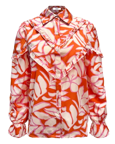 PRINT BLOUSE RUCHES ORANJE