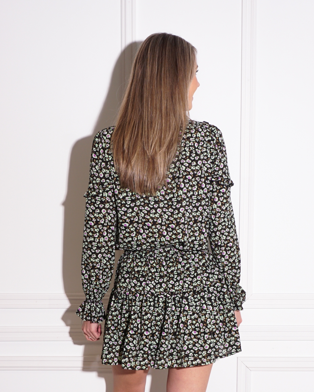 PRINT BLOUSE RUCHES GROEN