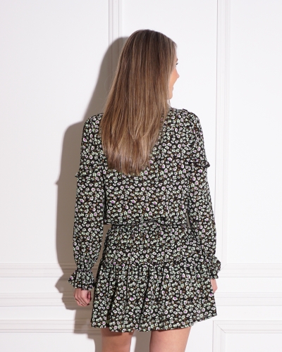 PRINT BLOUSE RUCHES GROEN