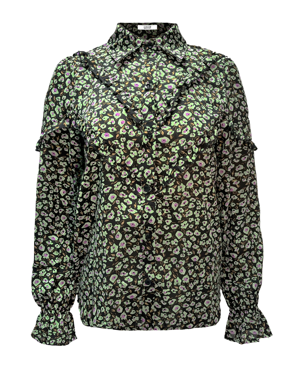 PRINT BLOUSE RUCHES GROEN