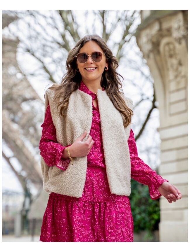 PRINT BLOUSE RUCHES ROZE