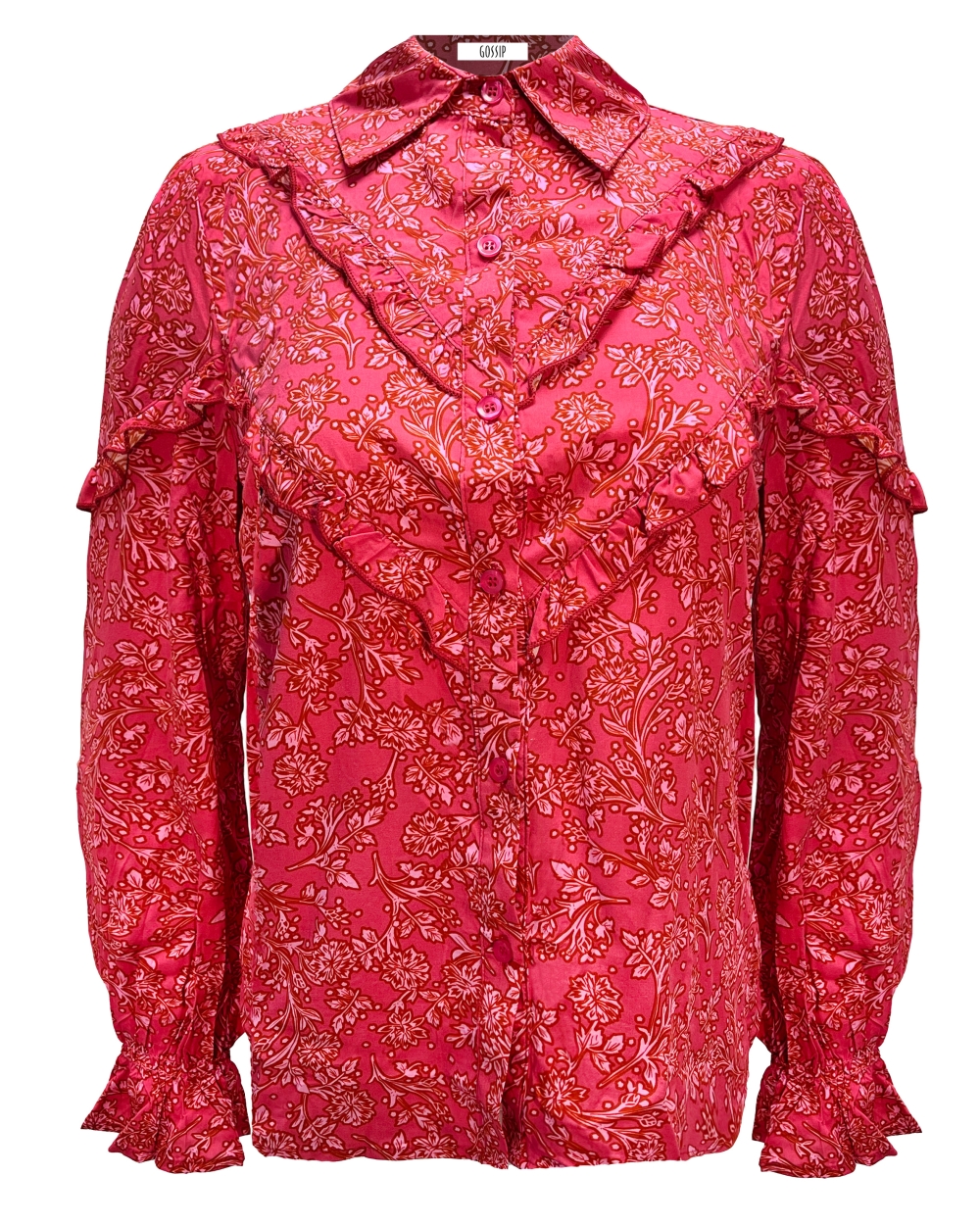PRINT BLOUSE RUCHES ROZE