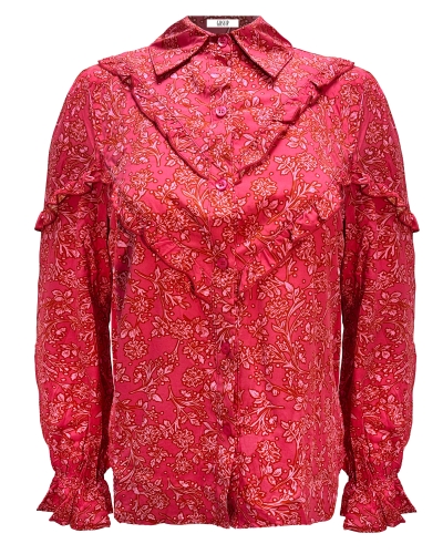 PRINT BLOUSE RUCHES ROZE