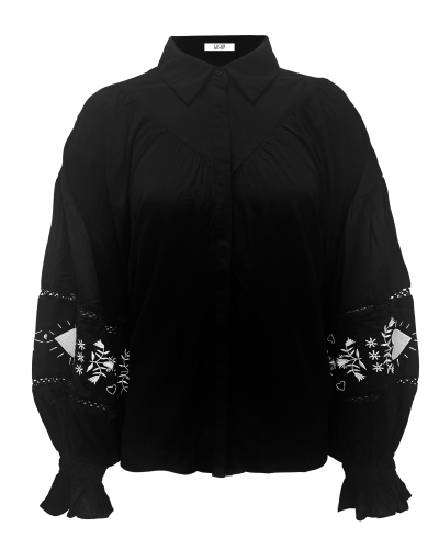 BLOUSE MET BRODERIE ROSIE ZWART