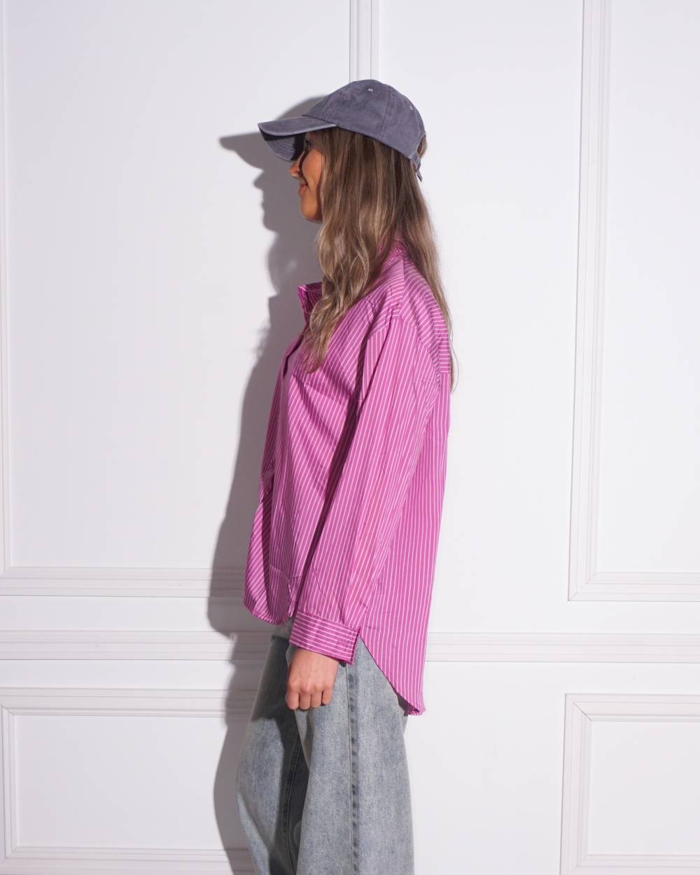 BLOUSE FIJN STREEPJE PAARS