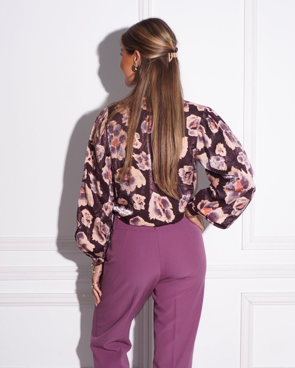 BLOUSE PAARS/MAUVE PRINT