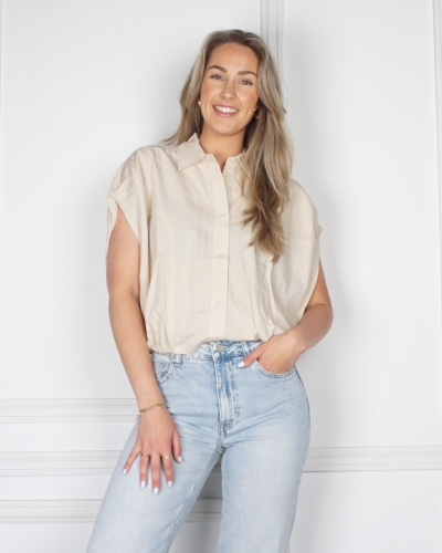 MOUWLOZE BLOUSE MET ELASTISCHE TAILLE BEIGE