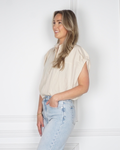 MOUWLOZE BLOUSE MET ELASTISCHE TAILLE BEIGE