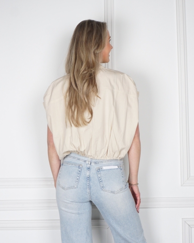MOUWLOZE BLOUSE MET ELASTISCHE TAILLE BEIGE