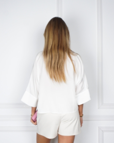 KORTE BLOUSE MET WIJDE MOUWEN WIT