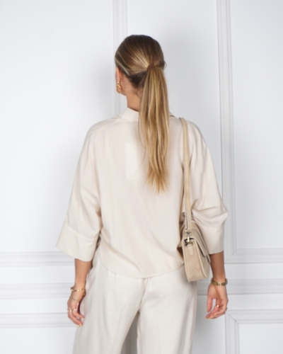 KORTE BLOUSE WIJDE MOUWEN BEIGE