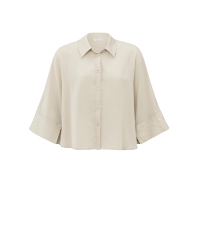 KORTE BLOUSE WIJDE MOUWEN BEIGE