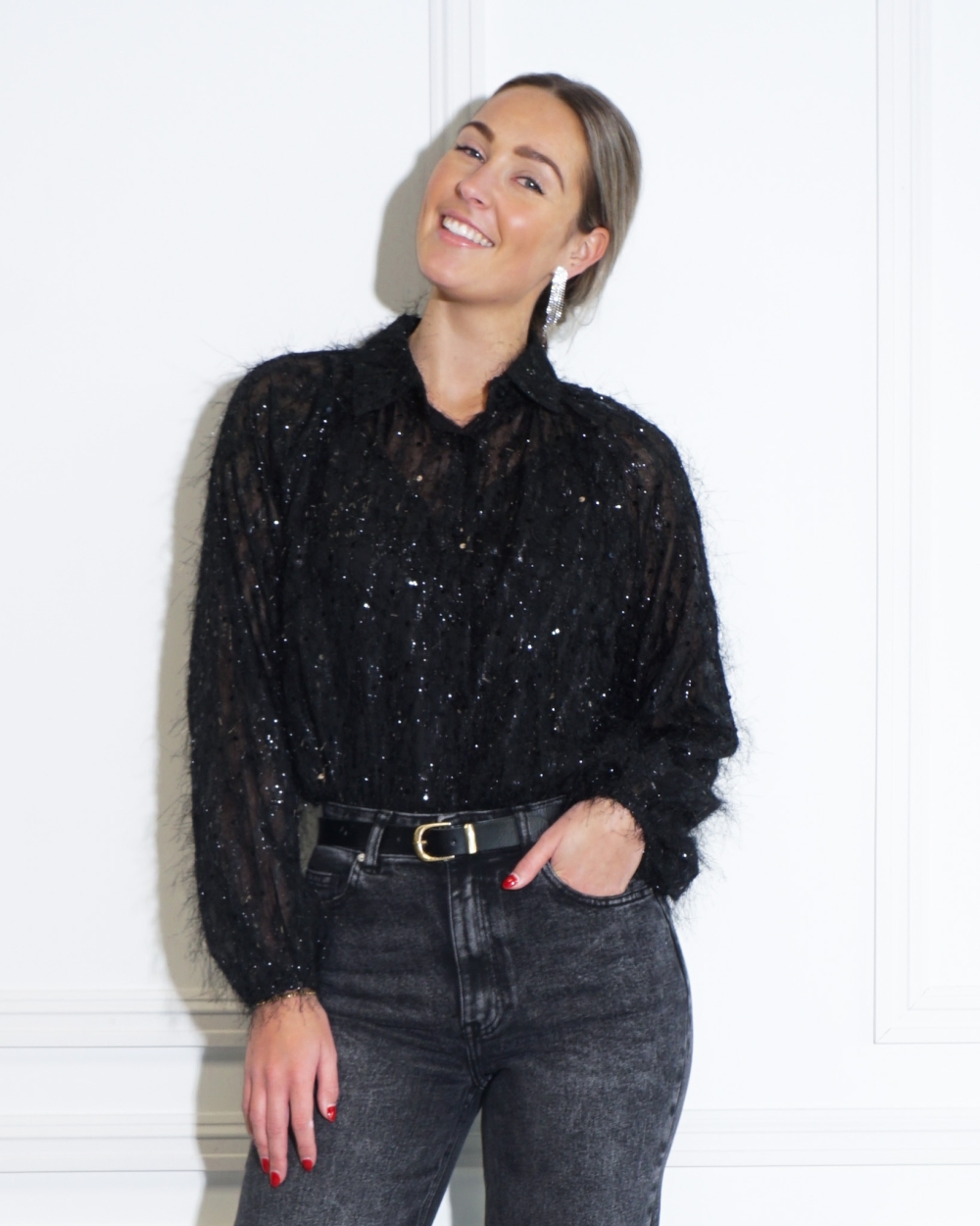 BLOUSE MET FRANJES ZWART