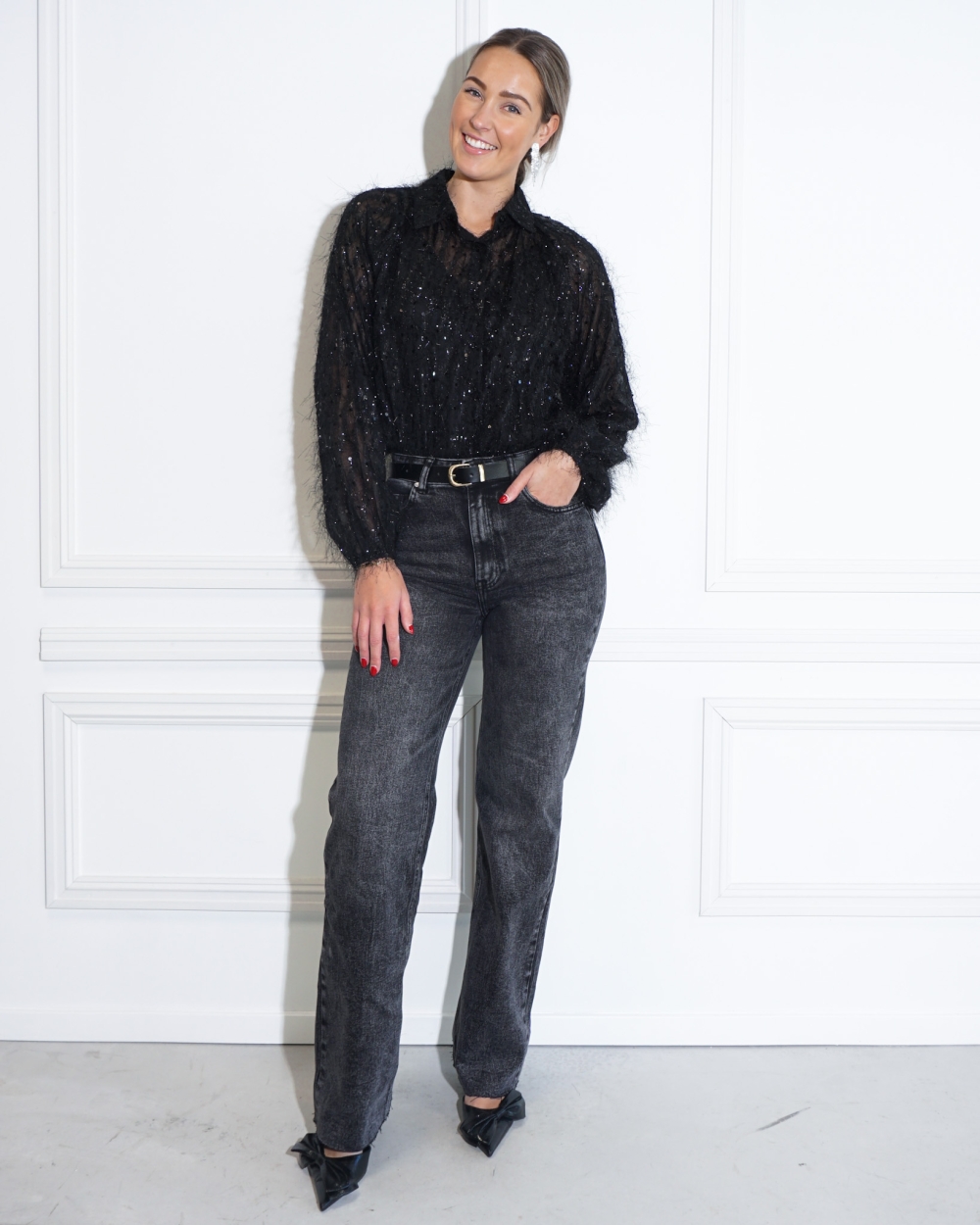 BLOUSE MET FRANJES ZWART