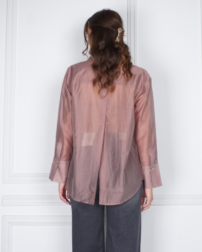 TRANSPARANTE BLOUSE MET RUGDEATAIL MAUVE