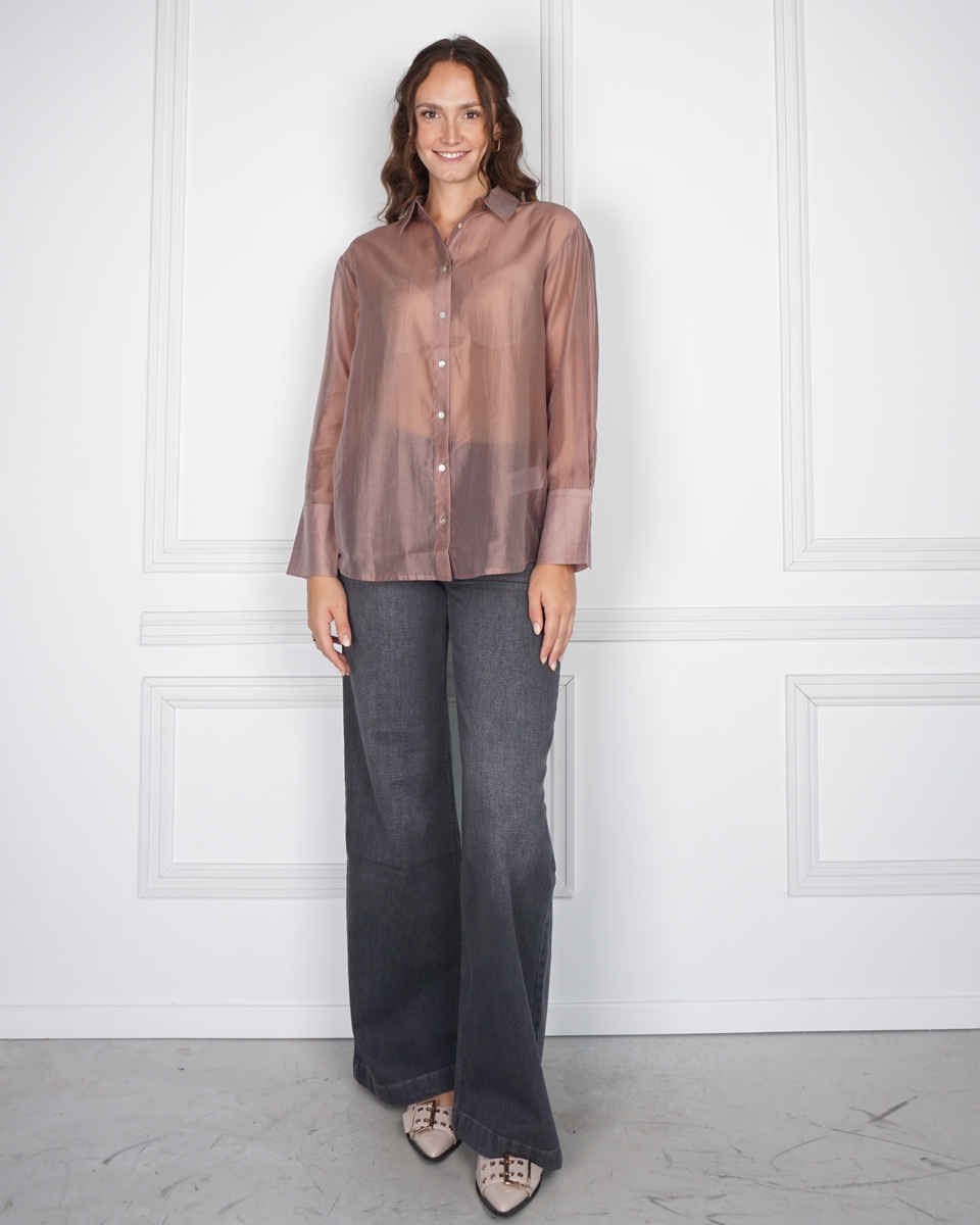 TRANSPARANTE BLOUSE MET RUGDEATAIL MAUVE