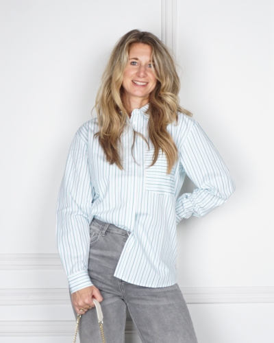 GESTREEPTE BLOUSE WIT GROEN