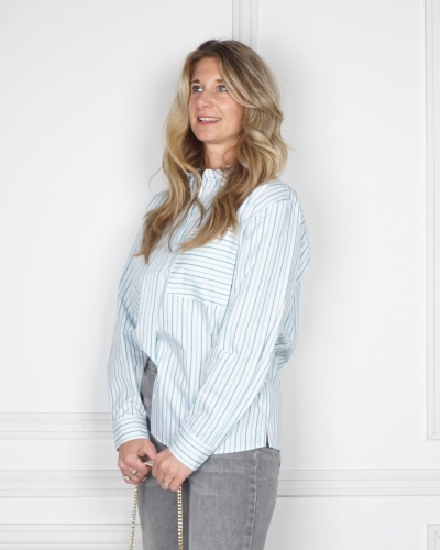 GESTREEPTE BLOUSE WIT GROEN