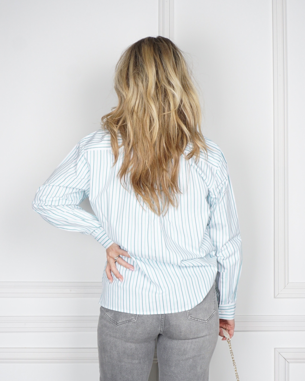 GESTREEPTE BLOUSE WIT GROEN