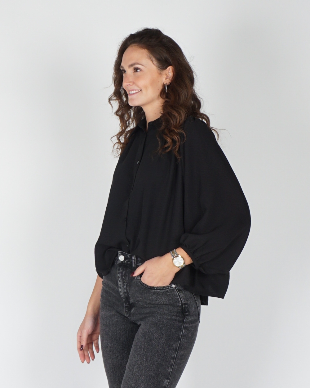 BLOUSE MET POFMOUWEN ZWART