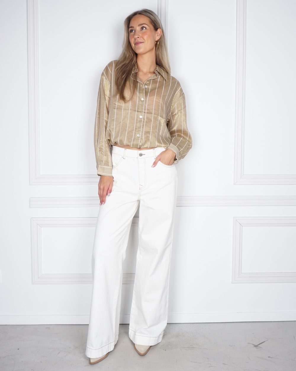 BLOUSE IRIS STIPE GOUD/OFF WHITE