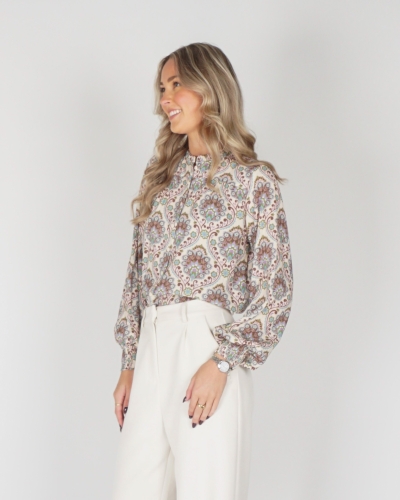 BLOUSE PRINT BLAUW/BEIGE