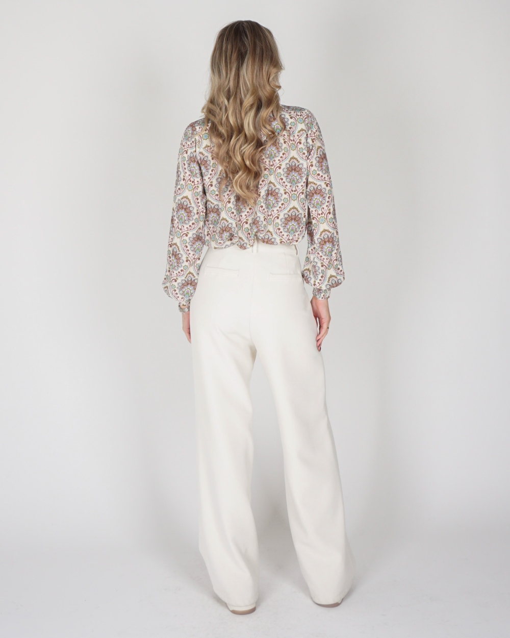 BLOUSE PRINT BLAUW/BEIGE