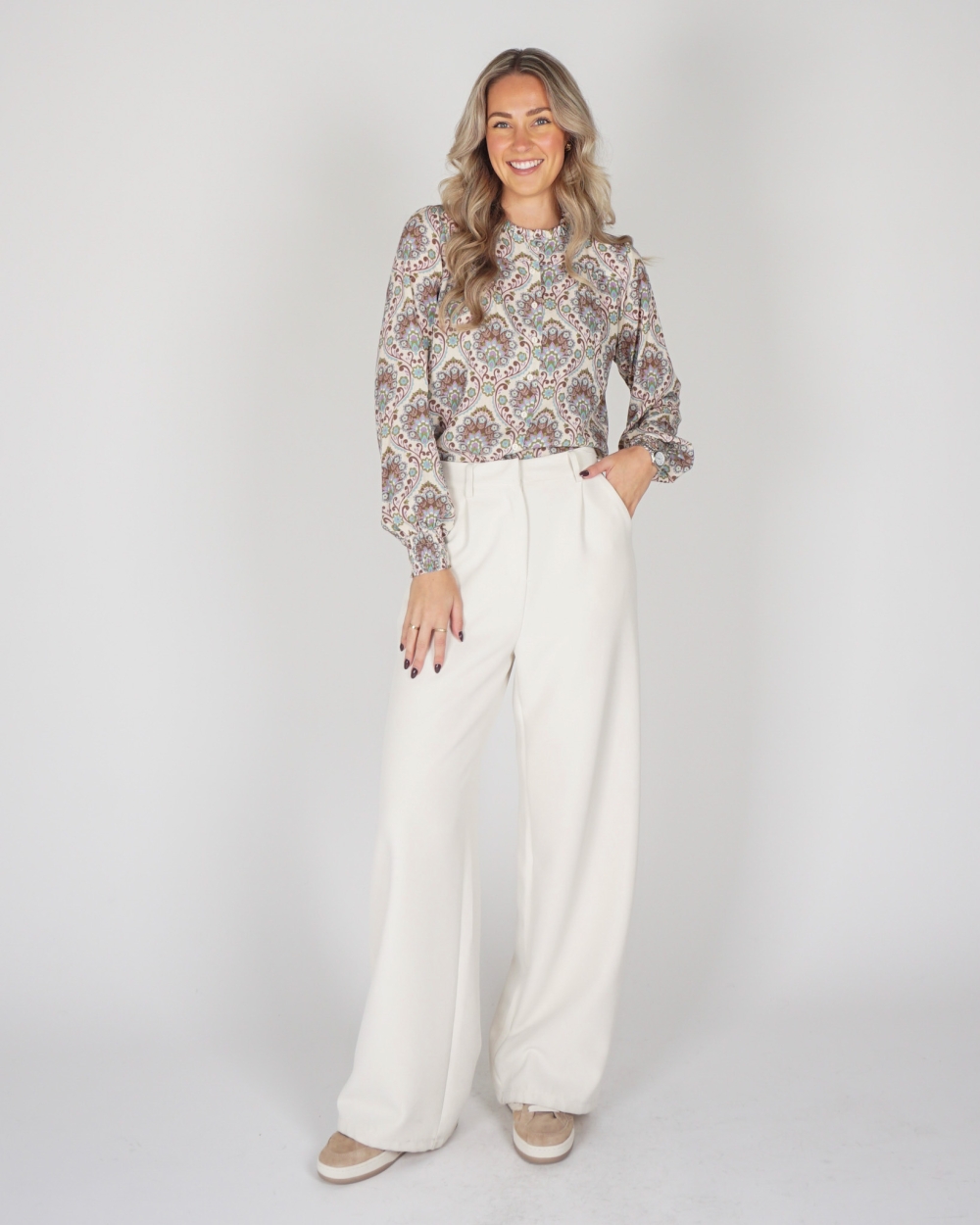 BLOUSE PRINT BLAUW/BEIGE